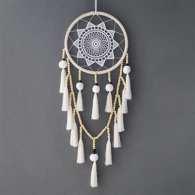 Makramé falra akasztható álomfogó nagy természetes hajlabda (gyöngyök bojttal) CNIM Hot