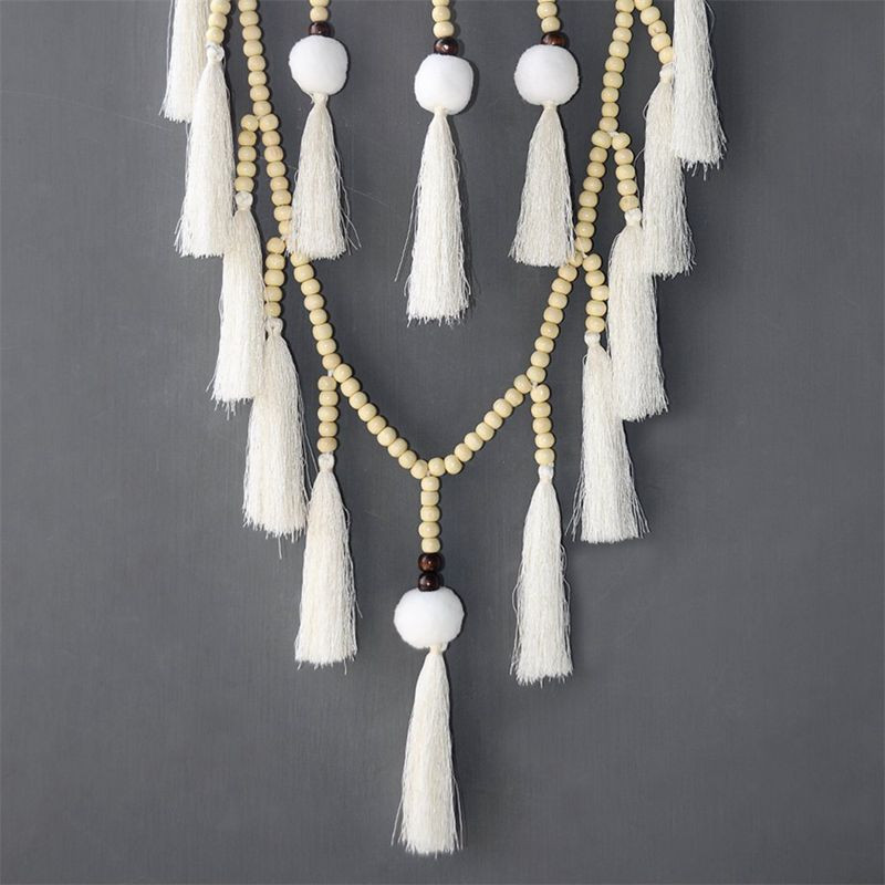 Makramé falra akasztható álomfogó nagy természetes hajlabda (gyöngyök bojttal) CNIM Hot