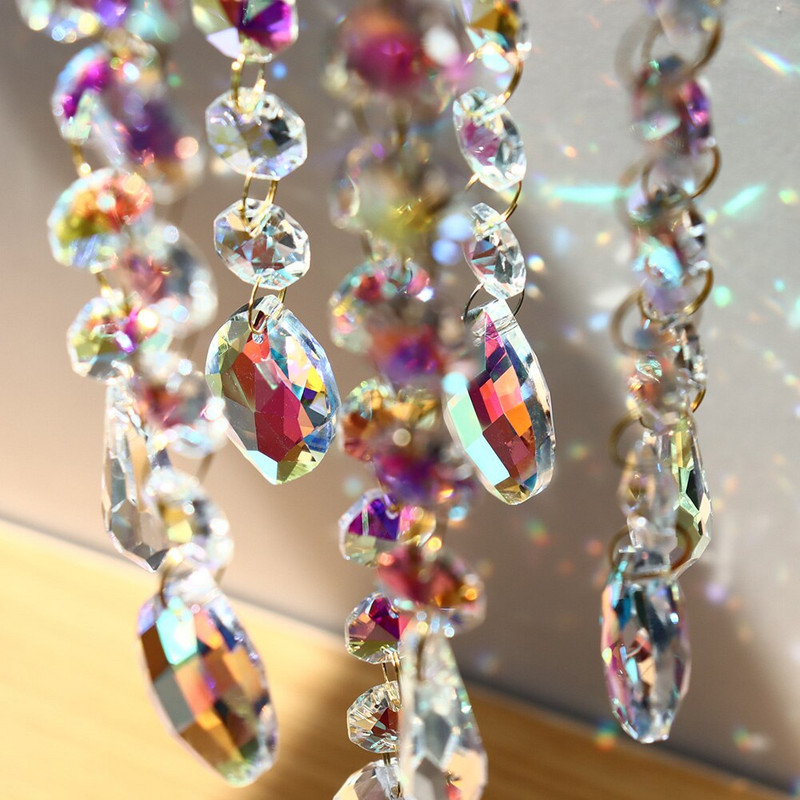 Krištoliniai vėjo varpelio pakabukai, skirti lauko sodo langams Vestuvių užuolaidų sietynas „pasidaryk pats“ papuošimai, dovana