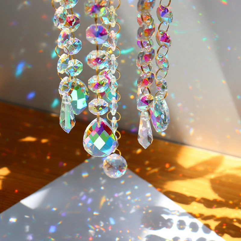 Krištoliniai vėjo varpelio pakabukai, skirti lauko sodo langams Vestuvių užuolaidų sietynas „pasidaryk pats“ papuošimai, dovana