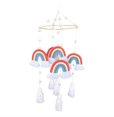 Decorație drăguță de cameră în stil nordic, curcubeu, agățat pe perete, țesute manual, nori curcubeu, ciucuri pentru copii, zornăitură mobilă pentru pătuț de copii, jucărie pentru decorarea casei