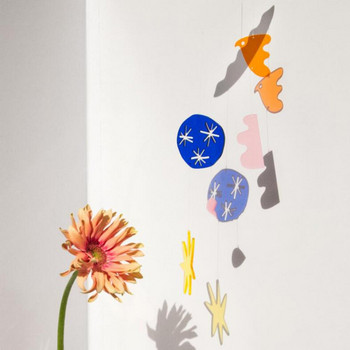1 ΤΕΜ. Ακρυλικό σκανδιναβικό στυλ Wind Chime Flower Print Αξιολάτρευτα πολύχρωμα γεωμετρικά κρεμαστά διακοσμητικά για διακόσμηση παραθύρων σπιτιού