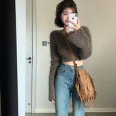 Pulover de pluș de damă cu mâneci largi