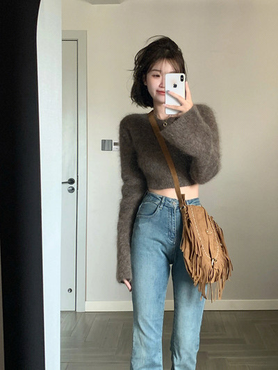 Pulover de pluș de damă cu mâneci largi