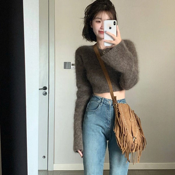 Pulover de pluș de damă cu mâneci largi