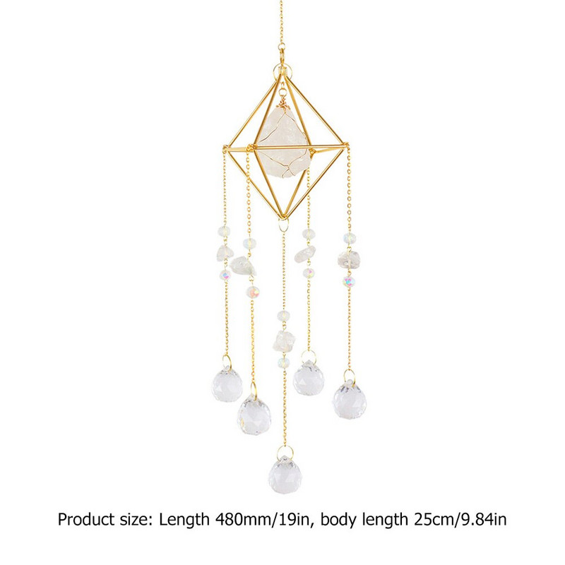 Kristály szélcsengő Természetes kő Fém Lógó Prizmák Világító Labdafogó Dísz Ékszerek Függeszték Csillár Otthoni szoba dekoráció