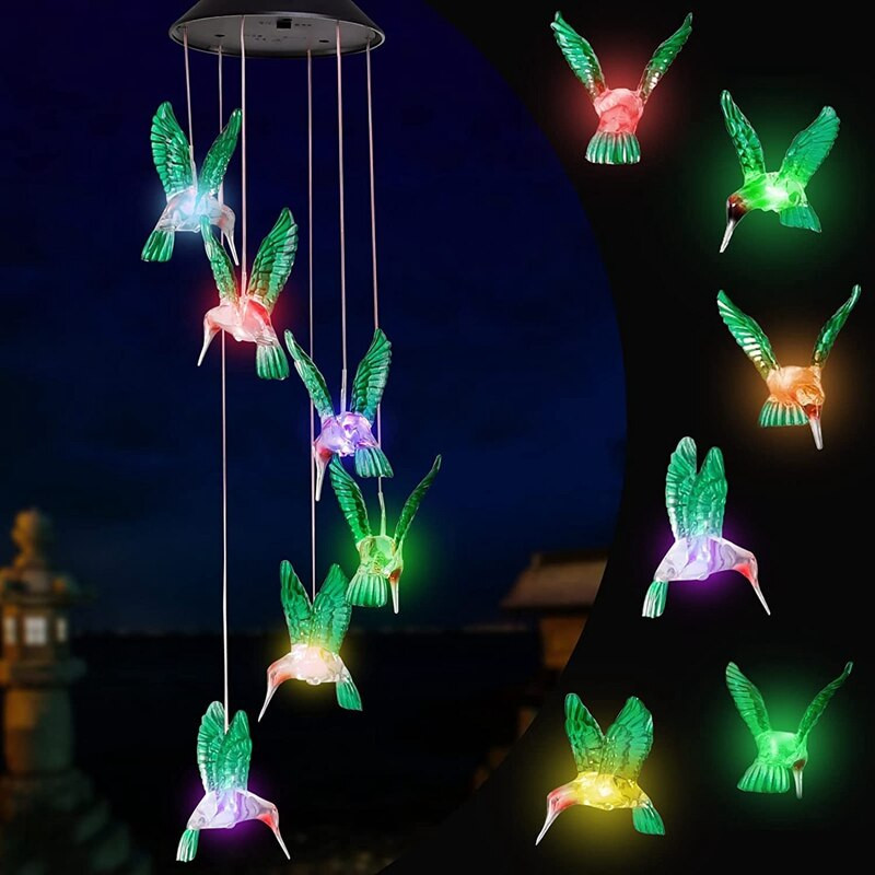 LED-es napelemes kolibri szélcsengő anyák napja születésnapja, női nagymama Legjobb ajándékok beltéri kültéri dekoráció udvari dekorációk