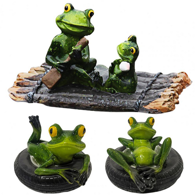 Derva plaukiojantis bambuko plaustas Varlės statula antis skulptūra lauko sodo tvenkinys dekoratyvinis namas žuvų rezervuaras sodo dekoras stalo ornamentas