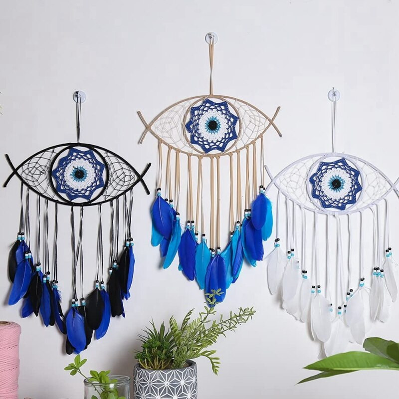 Evil Eye sapnų gaudyklės, skirtos miegamajame Rankomis austi makramo sapnų gaudyklė, pakabinama prie sienos namų dekoravimui, sėkmės kupina dovana