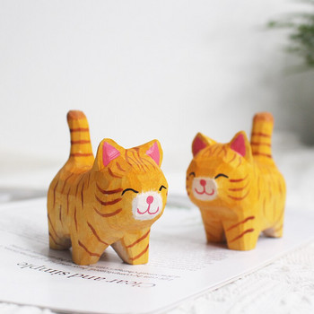 Ръчно изработена дърворезба, орнаменти за котенца, малки животни, креативни занаяти за декорация на дървени котки