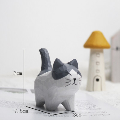 Kézzel készített fafaragás cicadíszek kis állat kreatív asztali fa macska dekorációs kézműves