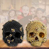 Gyanta méhkas koponya fej csontváz koponya szobor díszek otthoni parti bár klub akvárium dekoráció Halloween ajándék fekete arany