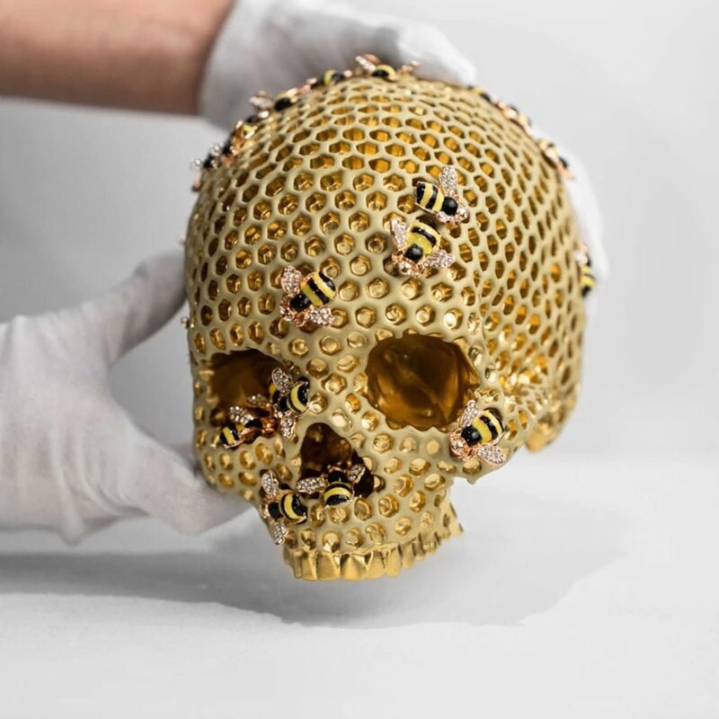 Gyanta méhkas koponya fej csontváz koponya szobor díszek otthoni parti bár klub akvárium dekoráció Halloween ajándék fekete arany