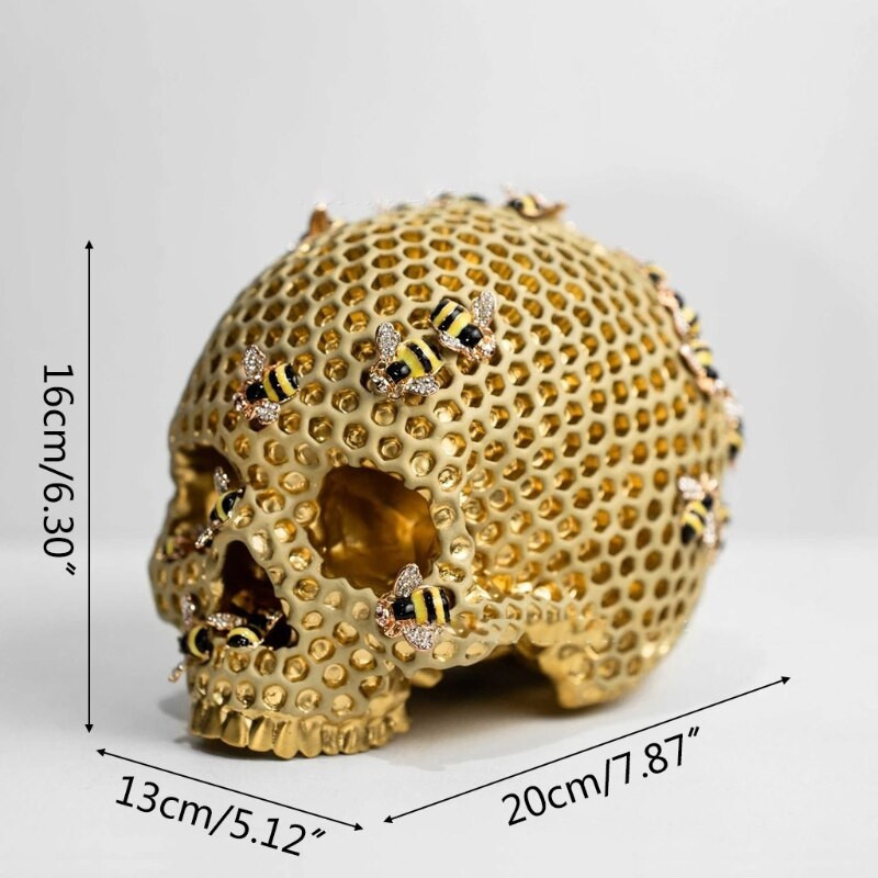 Gyanta méhkas koponya fej csontváz koponya szobor díszek otthoni parti bár klub akvárium dekoráció Halloween ajándék fekete arany