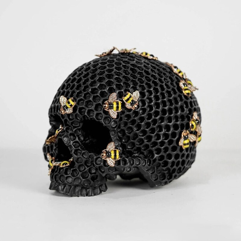 Gyanta méhkas koponya fej csontváz koponya szobor díszek otthoni parti bár klub akvárium dekoráció Halloween ajándék fekete arany
