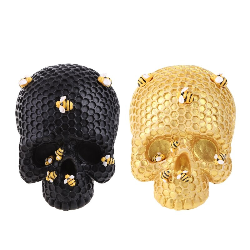 Gyanta méhkas koponya fej csontváz koponya szobor díszek otthoni parti bár klub akvárium dekoráció Halloween ajándék fekete arany