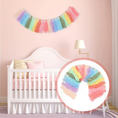 Vaivorykštės medinių karoliukų kutų virvelė pastelinė vaivorykštės kutų girlianda Bohemiška kutų styga girlianda reklaminė juosta Namų sienų dekoravimas