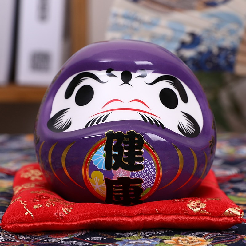 Papusa Daruma din ceramică japoneză de 4,5 inci Ornament de farmec norocos Fengshui Zen Craft Money Box Home Decoration pentru masă Cadouri