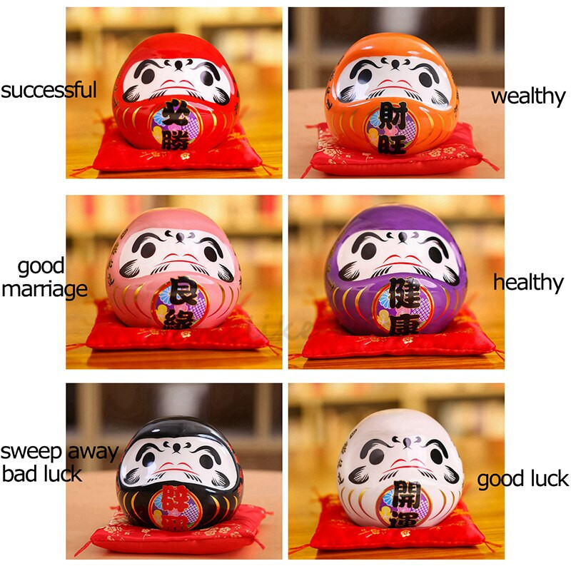 Papusa Daruma din ceramică japoneză de 4,5 inci Ornament de farmec norocos Fengshui Zen Craft Money Box Home Decoration pentru masă Cadouri