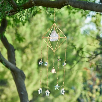 Φυσικό κρύσταλλο Sun Catcher Windchime Ακατέργαστος πολύτιμος λίθος ουράνιο τόξο κρεμαστό κρεμαστό παράθυρο κουρτίνα Πολυέλαιος Εξωτερικός κήπος Διακόσμηση σπιτιού