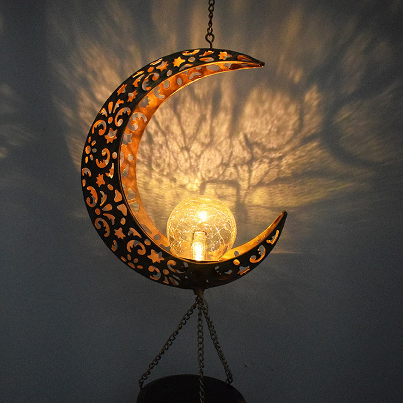 Clopoței solare de vânt Moon Clopoței solari de vânt Moon Crackle Minge de sticlă Impermeabil Grădină Curte Patio Peluză Clopoței de vânt solar cu uimitor