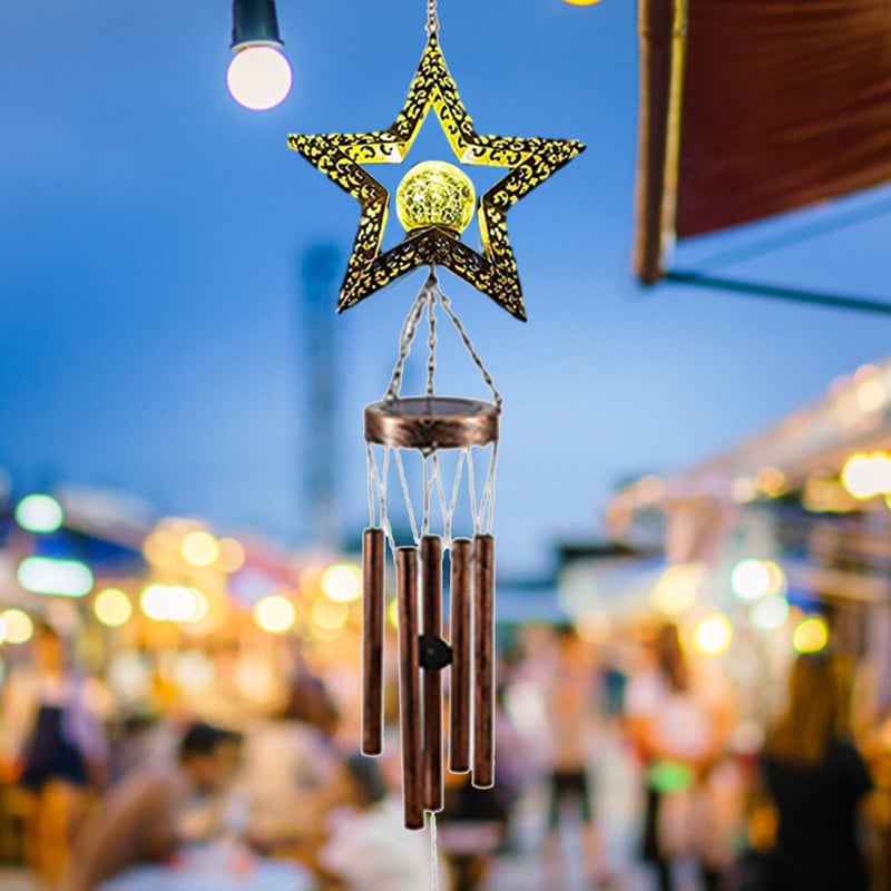 Clopoței solare de vânt Moon Clopoței solari de vânt Moon Crackle Minge de sticlă Impermeabil Grădină Curte Patio Peluză Clopoței de vânt solar cu uimitor