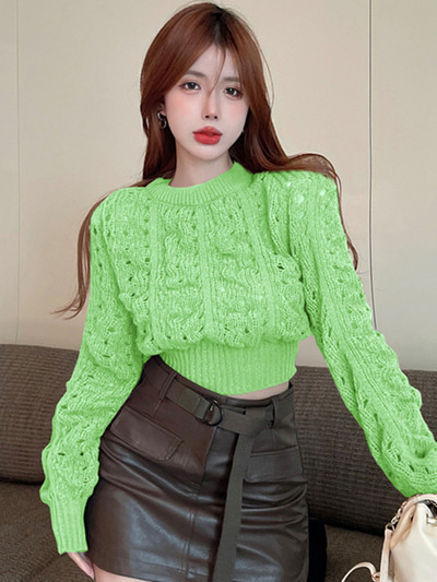 Pulover de dama tricotat cu decolteu rotund - trei culori