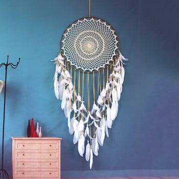 Creative Hook Flower Dream Catcher Feather Wind Chime μενταγιόν Βεράντα σπιτιού Εσωτερική διακόσμηση Φόντο γάμου Μεγάλο μενταγιόν