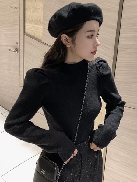 Stilingas moteriškas žieminis megztinis ilgomis rankovėmis