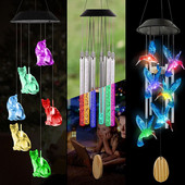 Kültéri napelemes szélcsengő LED színes gradiens kolibri pillangó kerti szélcsengő ünnepi ajándék színváltó fény