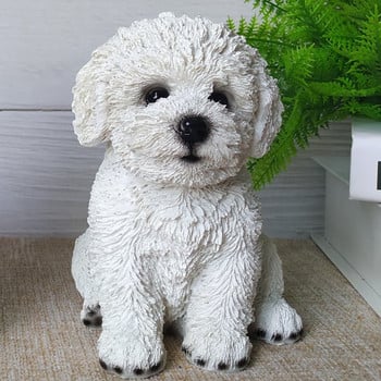 Cute Bichon Frize Simulation Sculpture Decoration Puppy Pet Model Διακόσμηση Δωματίου Σπιτιού Ρητίνη Crafts Διακόσμηση εισόδου υπνοδωματίου