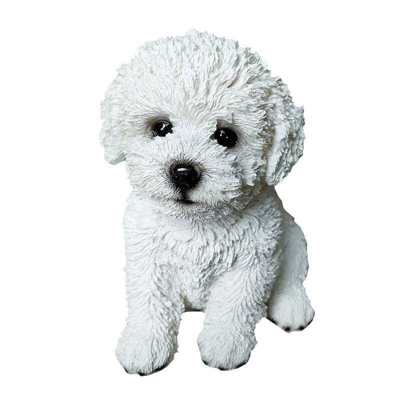 Aranyos bichon fríz szimuláció szobor dekoráció kiskutya kisállat modell otthon szoba dekoráció gyanta kézműves hálószoba bejárati dekoráció