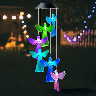 Αλλαγή χρώματος Solar Wind Chime Angel Outdoor Hummingbird Butterfly Πολύχρωμο κόκκο ρυζιού Διακοσμητικό τοπίο Φωτεινό ντεκόρ κήπου