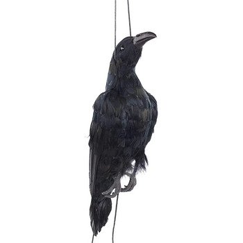 Мухъл за птици Животински орнаменти Реалистична висяща мъртва врана Примамка в реален размер Изключително голяма черна перната врана Симулация на градински декор