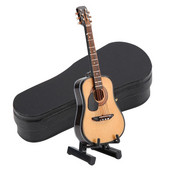 10/16 cm-es fából készült elektromos gitár modell bemutató állvánnyal Babaház Miniatűr hangszerek Díszjátékok
