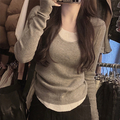 Γυναικείο μακρυμάνικο πουλόβερ με στρογγυλή λαιμόκοψη