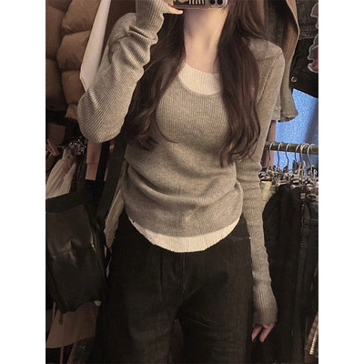 Γυναικείο μακρυμάνικο πουλόβερ με στρογγυλή λαιμόκοψη