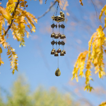 Bird Nest Wind Chimes Φωλιά πουλιών Wind Chime με 12 Wind Bells Κρεμαστές Διακόσμηση για Εσωτερικό Σπίτι Εξωτερικός κήπος Αίθριο Βεράντα