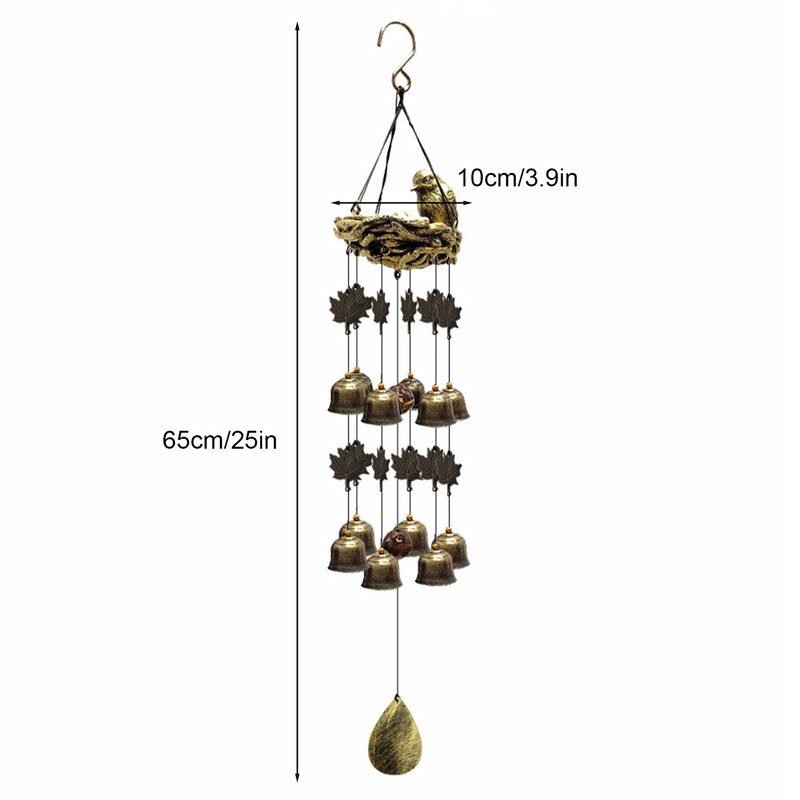 Clopoței de vânt pentru cuib de păsări Chime de vânt Cu 12 clopote de vânt Decorare pentru agățat pentru interior, casă, grădină în aer liber, terasă, terasă