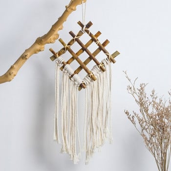 Boho Bamboo Woven Κρεμαστό Ταπετσαρία Κρεμαστό Φούντα Μακραμέ Χειροτεχνίες για Δώρο Διακόσμηση Τοίχων Σαλονιού Υπνοδωμάτιο