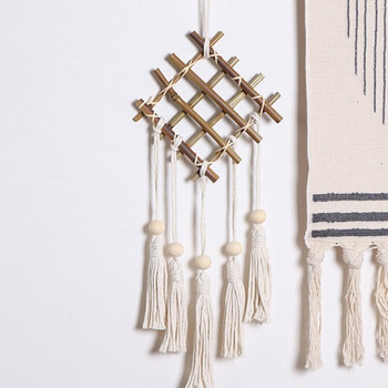 Boho Bamboo Woven Κρεμαστό Ταπετσαρία Κρεμαστό Φούντα Μακραμέ Χειροτεχνίες για Δώρο Διακόσμηση Τοίχων Σαλονιού Υπνοδωμάτιο