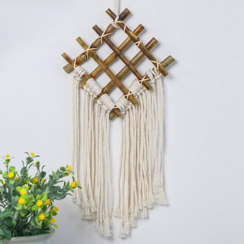 Boho Bamboo Woven Κρεμαστό Ταπετσαρία Κρεμαστό Φούντα Μακραμέ Χειροτεχνίες για Δώρο Διακόσμηση Τοίχων Σαλονιού Υπνοδωμάτιο