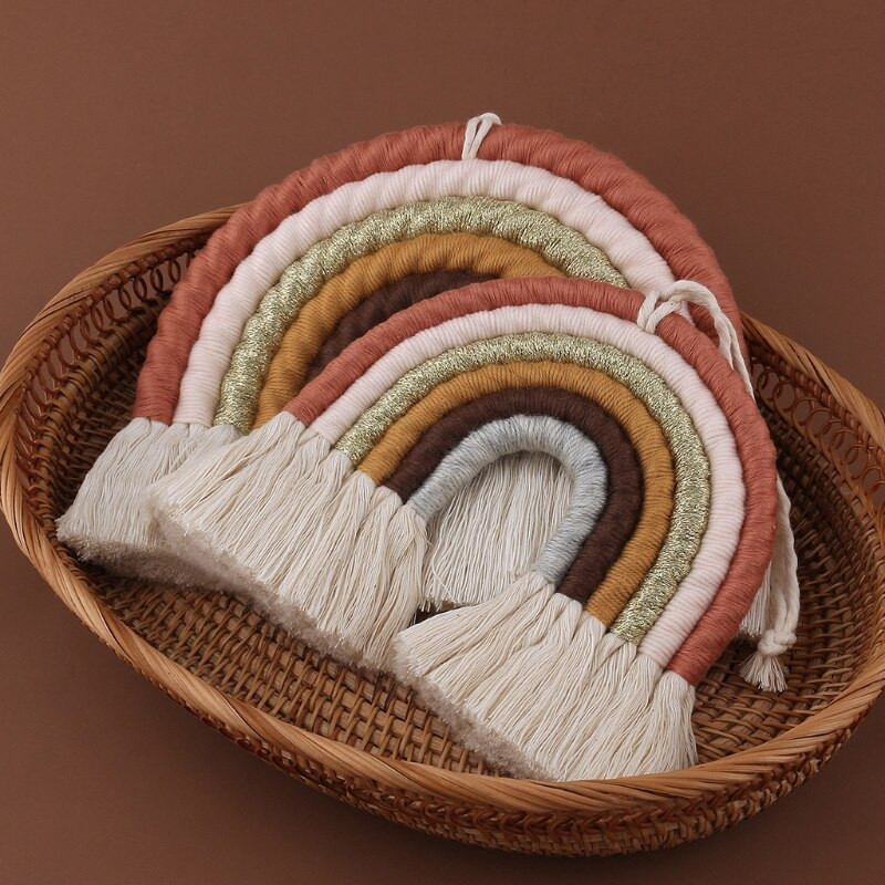 1 db Kézzel szőtt medál Makramé szivárvány fali akasztós Művészi szőtt gobelin Bohemian Crafts szoba dekorációs kárpit otthonra