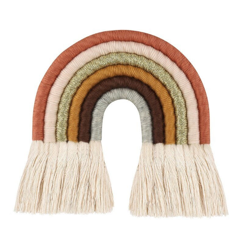 1 db Kézzel szőtt medál Makramé szivárvány fali akasztós Művészi szőtt gobelin Bohemian Crafts szoba dekorációs kárpit otthonra