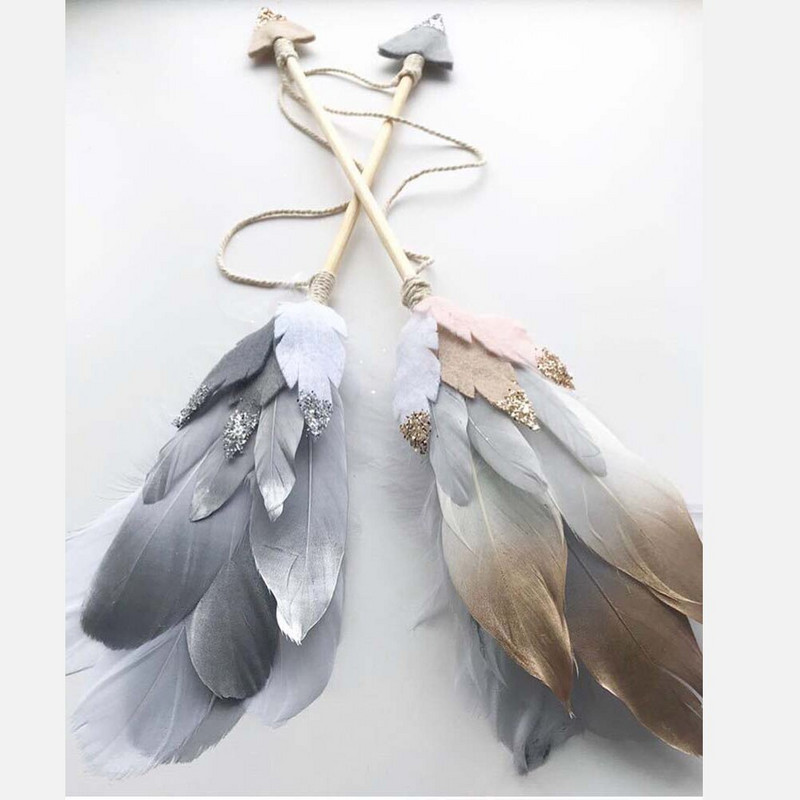 Skandináv stílusú fából készült nyíl medál játék Sátortollas függő dekorációk Babajáték Dísz hálószoba gyerekszoba fali dekoráció ajándékok