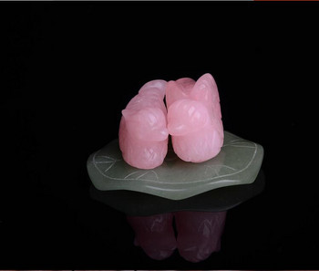 1 комплект розов кварц патица мандарина естествен камък резбован любовник символизираща фигурка зелен авантюрин поставка
