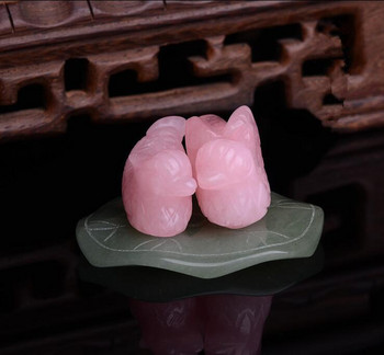 1 Σετ ροζ χαλαζία μανταρίνι πάπια φυσική πέτρα σκαλιστή Lover Symbolize Figurine Green Aventurine Stand