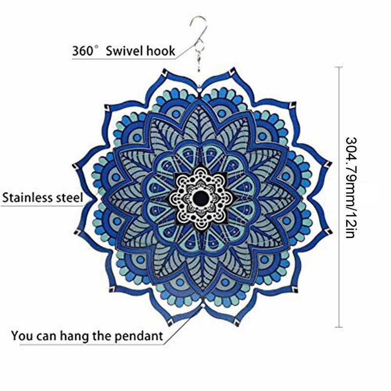 3D fém szélcsengő geometrikus mandala/tengeri teknős/ bagoly forgó szélforgó Kert erkély fali művészet függő szélcsengő