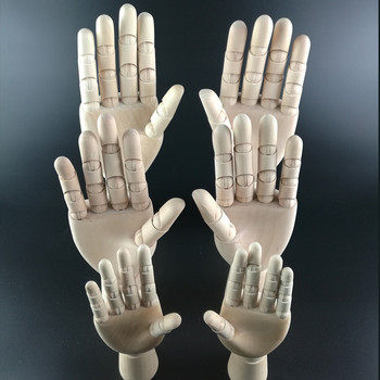 Дървена художествена артикулирана моделна лява ръка за декорация на манекени Дървени занаяти Живопис Дървена фигура Съединение Дървени анимационни ръце