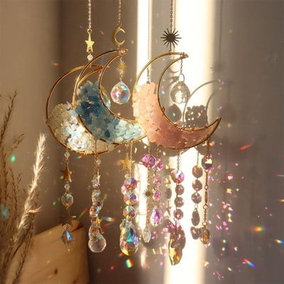 Crystal Wind Chime Spherical Moon Catcher Κρεμαστό κρεμαστό διαμάντι από φυσική πέτρα Prism Chaser Κοσμήματα Κουρτίνες Art Craft Παράθυρο